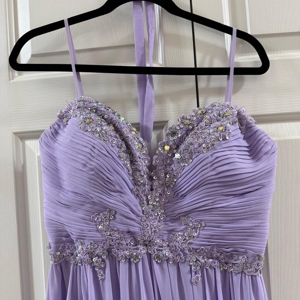 FIESTA Lavender Prom Dress Sequin Chiffon Formal Gown Lace Up Back L - Picture 5 of 8